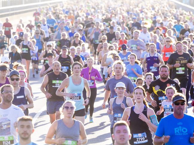 Run the Bridge Fun Run 2020 across Tasman Bridge. Picture: RICHARD JUPE