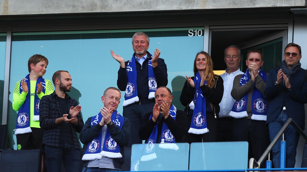 Roman Abramovich, Chelsea owner celebrates inside his owner’s private box. Photo by Clive Rose/Getty Images.