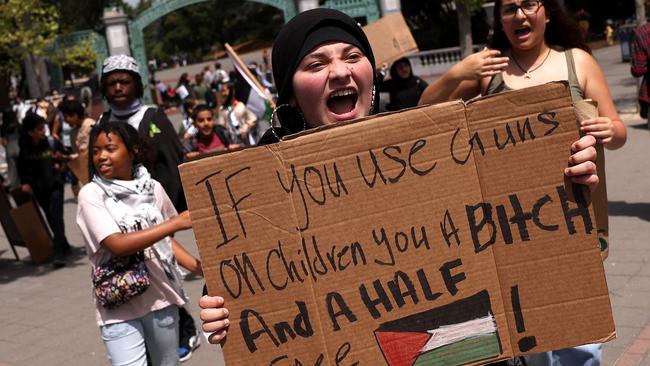 Hundreds of pro-Palestinian protesters staged a demonstration on the UC Berkeley campus where they set up a tent encampment in solidarity with protesters at Columbia University who are demanding a permanent ceasefire in the war between Israel and Gaza. Picture: AFP