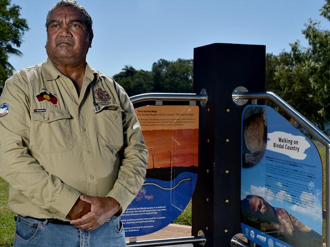 Bindal Elder Eddie Smallwood at the Bindal sign in Douglas. Picture: Evan Morgan