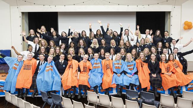 More than 60 staff and students are part of the Fairholme College community team that raised over $95k for the Leukaemia Foundation in the World's Greatest Shave, Friday, May 24, 2024. Picture: Kevin Farmer