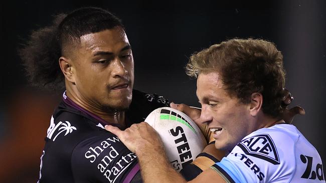 Haumole Olakau'atu was charged with a grade two careless high tackle against Cronulla. Picture: Cameron Spencer/Getty Images