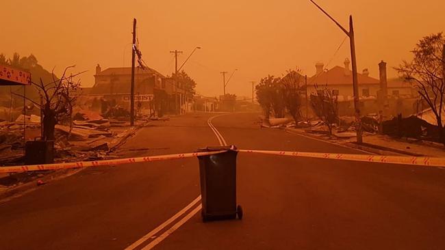 The main street of Cobargo, in the Bega Valley, was destroyed by bushfires.