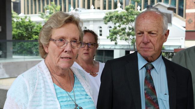 Lawrie and Wendy Brooks leaving Brisbane Coroners Court during the inquest into the death of their son Jeffrey Brooks. Picture: Liam Kidston.