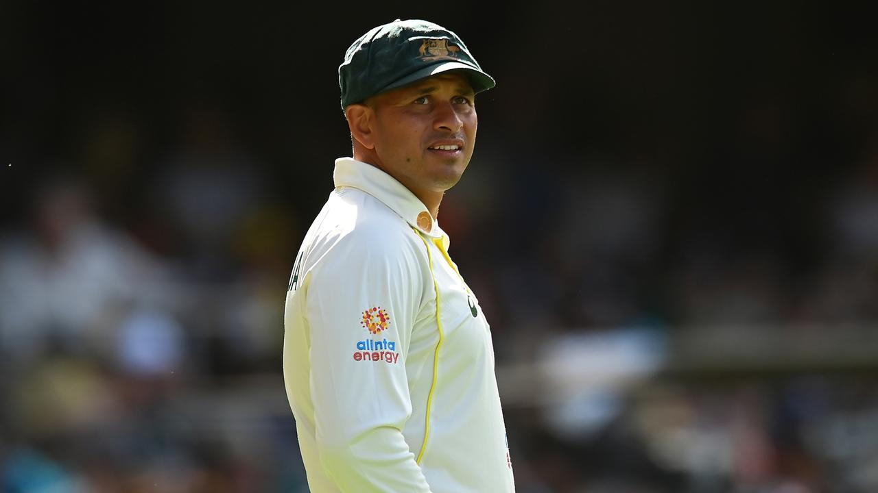 BRISBANE, AUSTRALIA - DECEMBER 18: Usman Khawaja of Australia looks on during day two of the First Test match between Australia and South Africa at The Gabba on December 18, 2022 in Brisbane, Australia. (Photo by Albert Perez/Getty Images)
