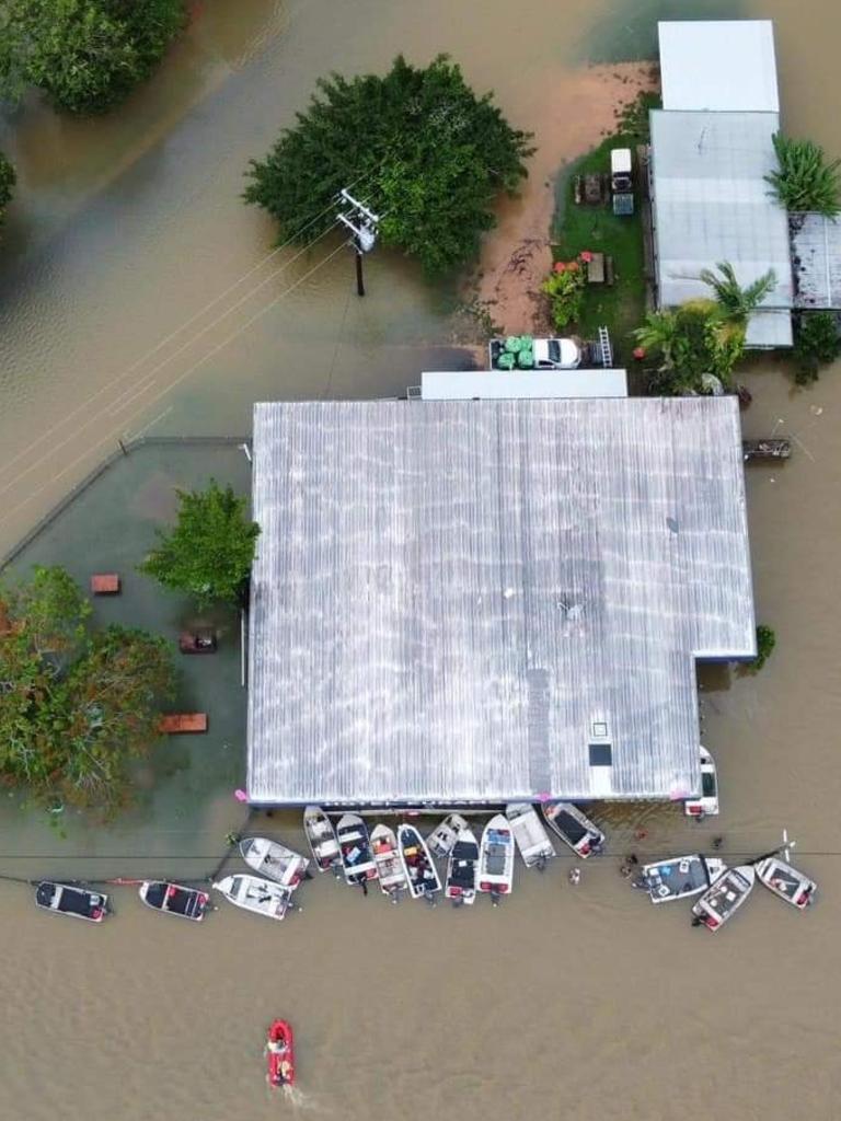 Tinnies and inflatable boats docked at the pub entrance. Picture: Facebook