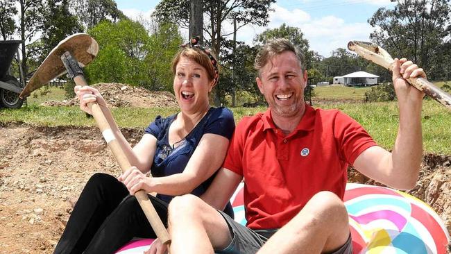 Jody and Brendan Allen digging a pool in their back yard. Picture: Renee Albrecht