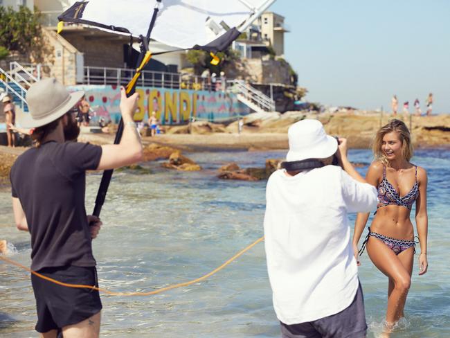 Elyse Knowles at Sydney’s Bondi Beach during the shoot for Seafolly. Picture: Supplied