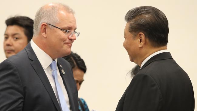 Scott Morrison meets with Chinese President Xi Jinping at the G20 summit in Osaka, Japan, in 2019. Picture: Adam Taylor / PMO