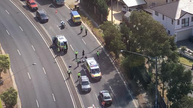 CareFlight dispatches helicopter and specialist to the scene of a horrifying crash involving a motorcyclist and tuck. Picture: CareFlight