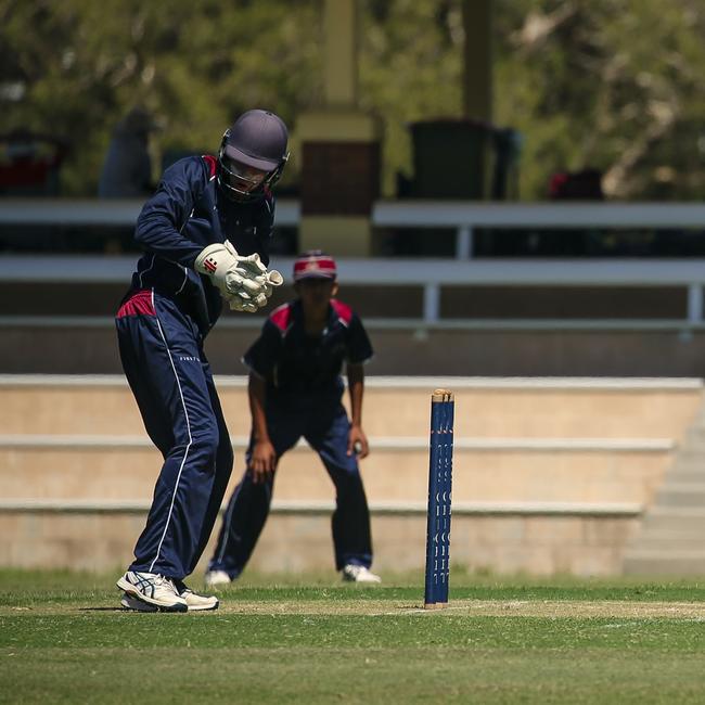 TSS Keeper Max Kemp and BSHÃ•s Callum McCatthy as the Southport School v Brisbane State High School at The Southport School/Village Green. Picture: Glenn Campbell