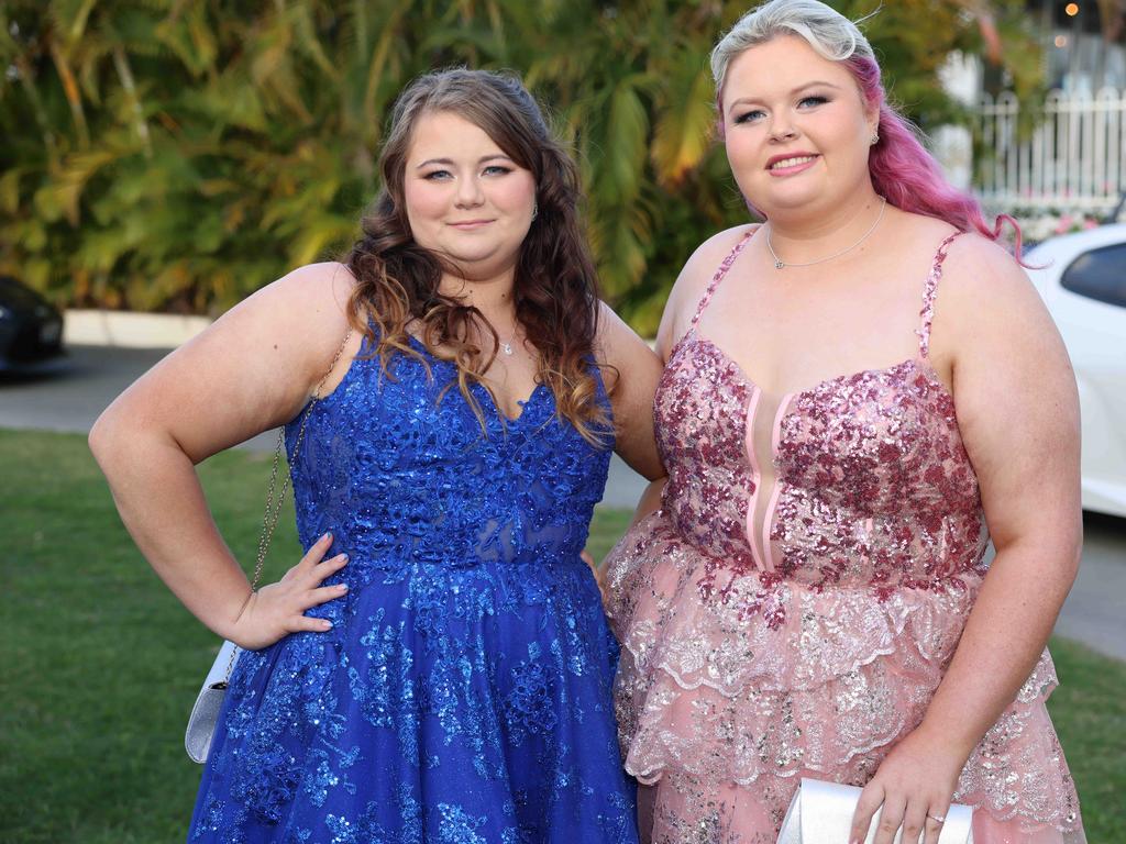 Chloe Smith and Ebonie Gilpin at Coombabah State 2024 High School Formal at the Gold Coast Turf Club. Picture: Portia Large.