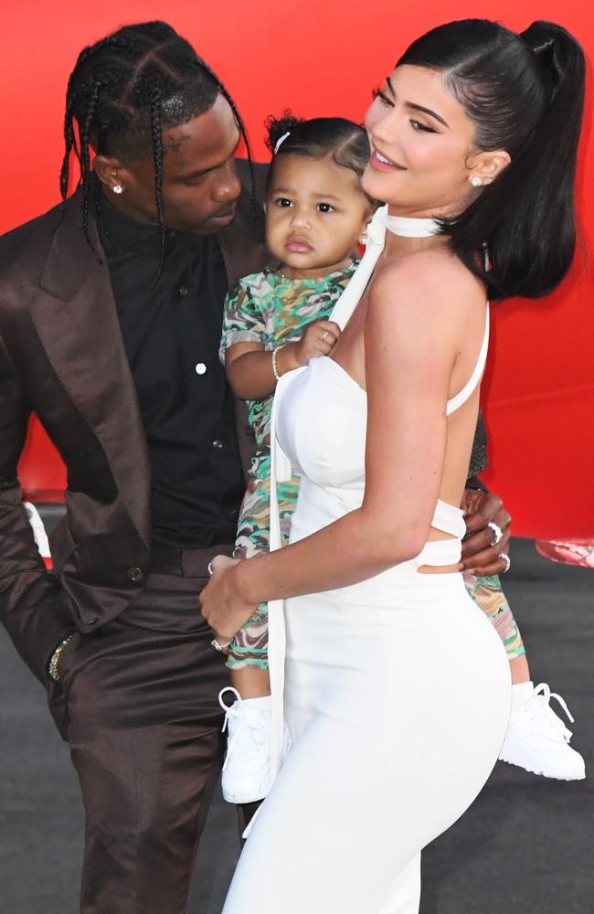 Travis and Kylie with their eldest daughter, Stormi. Picture: FilmMagic.