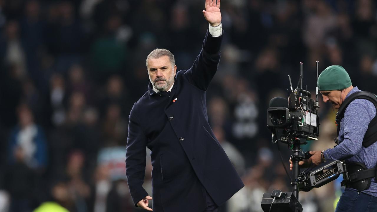 Ange Postecoglou, Manager of Tottenham Hotspur, waves to the fans at the end of the Premier League match between Tottenham Hotspur FC and Aston Villa FC at Tottenham Hotspur Stadium on November 03, 2024 in London, England. (Photo by Ryan Pierse/Getty Images)