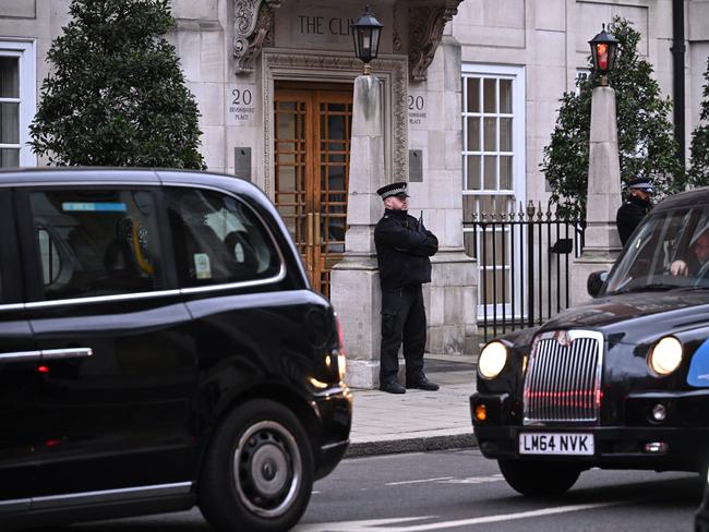 A police officer stands guard outside the London Clinic during Princess Catherine’s lengthy stay at the private hospital. Picture: Getty Images