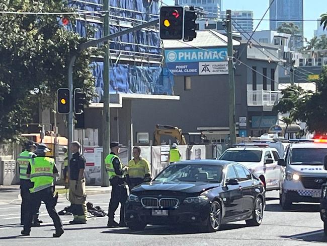 A pedestrian was hit by a car on Main St, Kangaroo Point, at around 10.13am.