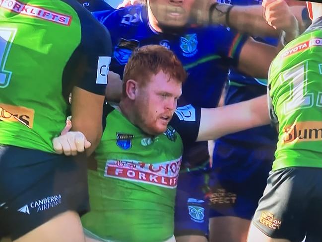 Corey Horsburgh was sent off during the Raiders' NSW Cup game against the Warriors on Saturday. Credit: Supplied.