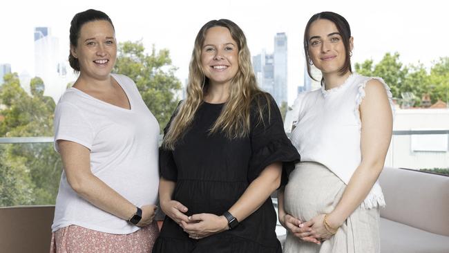 Expecting mothers and Diageo employees Gem Roberson, Ashleigh Sladden and Alana Lucci, will be the first people to benefit form the new offer. Picture: Jessica Hromas