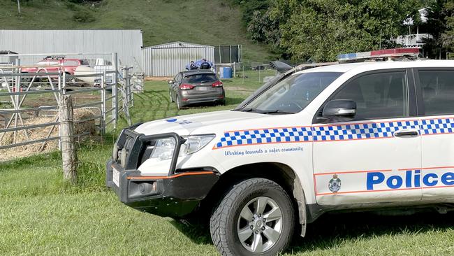 Police vehicles at the property. Picture: Fergus Gregg
