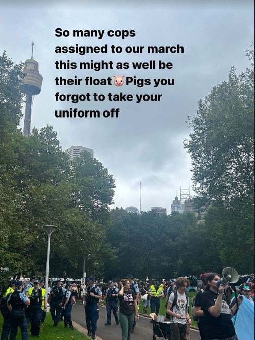 Pride in Protest complained about the large police contingent assigned to their pre-parade march. Picture: Pride in Protest/ Instagram