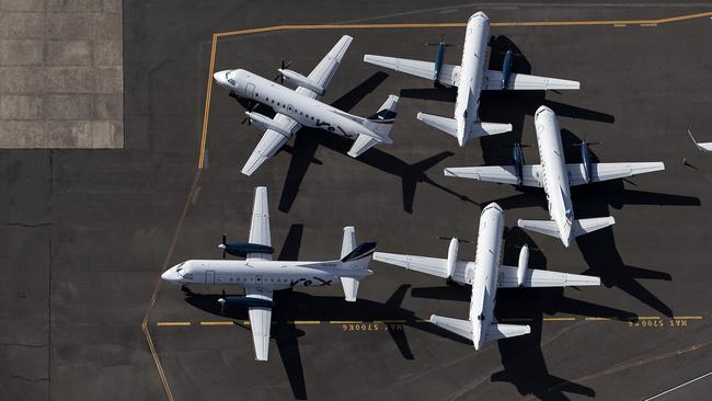 Five of Rex’s Saab 340 aircraft which are used to operate regional routes. Picture: Ryan Pierse/Getty Images