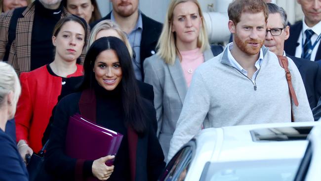 15/10/2018: Meghan Markle and Prince Harry arrive at Sydney International Airport on Monday morning. Hollie Adams/The Australian