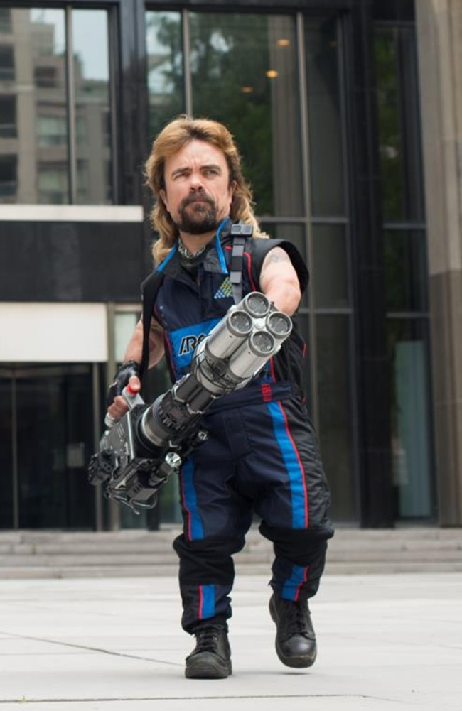 “It’s all about the hair” ... Dinklage fights off invading alien video games in Pixels. Picture: Sony