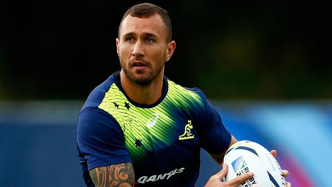 BATH, ENGLAND - SEPTEMBER 15: Quade Cooper of Australia in action during a training session at the University of Bath on September 15, 2015 in Bath, United Kingdom. (Photo by Dan Mullan/Getty Images)