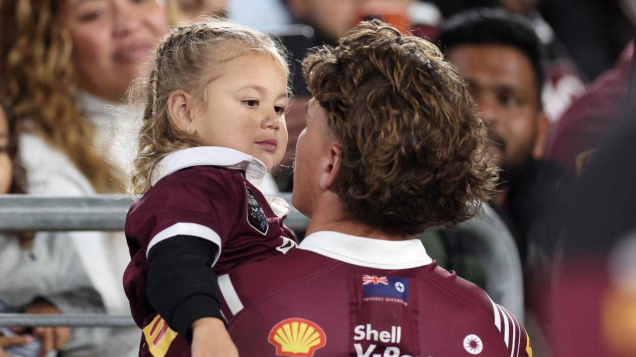 Walsh with his daughter after the big hit. (Photo by Cameron Spencer/Getty Images)