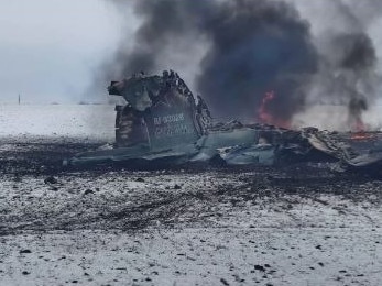 The burning wreckage of a Russian jet. Picture: Supplied