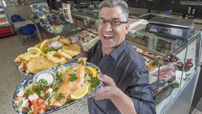 Tony Moussa celebrates at Seafood on Evans, which took home the people’s choice award for best fish and chips in the state. Picture: Rob Leeson