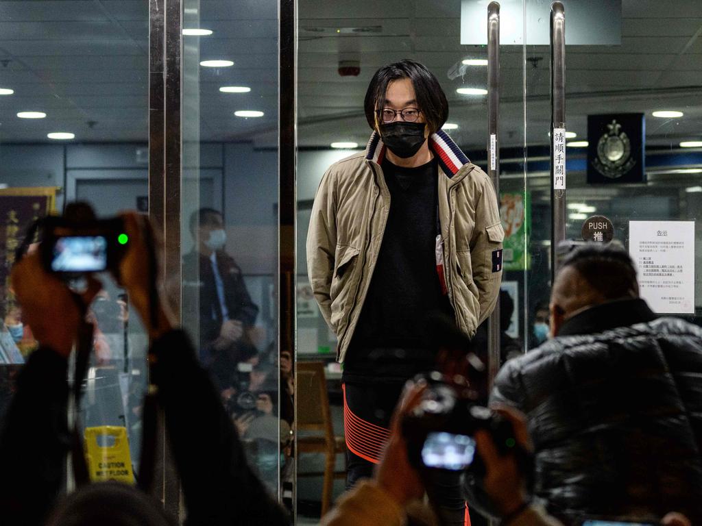 Mike Lam King-nam, who participated in the pro-democracy primary elections, leaves a police station following his release on bail. He was arrested along with dozens of other activists on January 6 under the city‘s national security law. Picture: Anthony Wallace / AFP