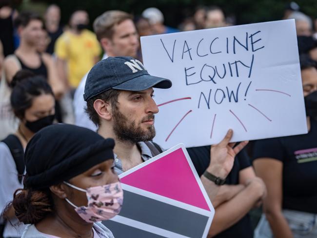 People protest during a rally calling for more government action to combat the spread of monkeypox in New York City. Picture: AFP