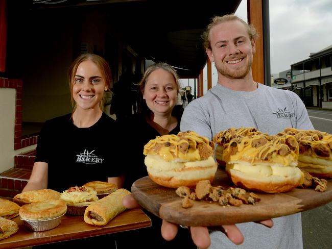 Port Elliot, SA, Wednesday 3 June, 2020. Alanna Horrocks, Jacqueline Brayford (owner) and Russell Kleinig pictured outside the Port Elliot Bakery. The Messenger poll results are in and Port Elliot Bakery has taken the top spot overall. Photo Sam Wundke.