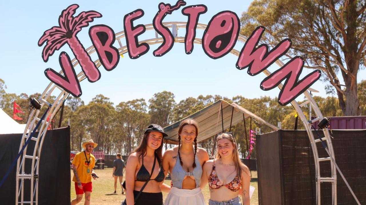 Party in the Paddock 2024. Merryn Browne of Burnie, Asha Porteus of Smithton, and Morgan Biggar of Somerset. Picture: Stephanie Dalton