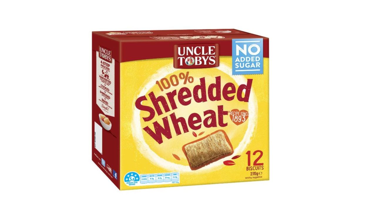 Uncle Tobys Shredded Wheat Breakfast Cereal.