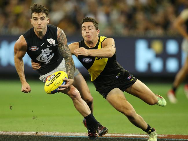 Aaron Mullett in the Round 1 clash against Richmond last year. Picture: Michael Klein