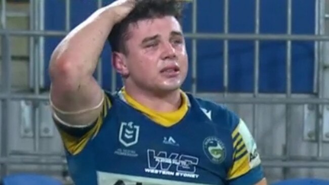 Reed Mahoney went down injured as the Eel's top four hopes took a massive hit. Picture: FOX SPORTS.