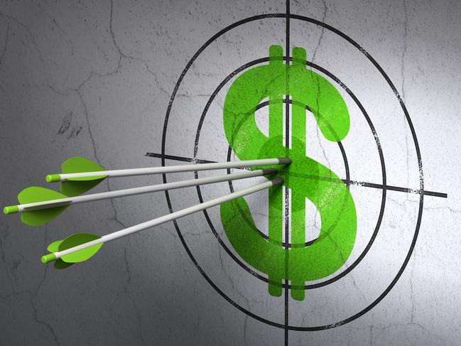 Green Dollar target on wall background, tax, darts, generic,