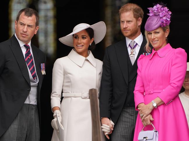 (L-R) Peter Phillips, Meghan, Duchess of Sussex, Prince Harry, Duke of Sussex and Zara Phillips. Picture: Kirsty O'Connor – WPA Pool/Getty Images