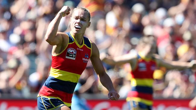 Erin Phillips celebrates her first half goal.