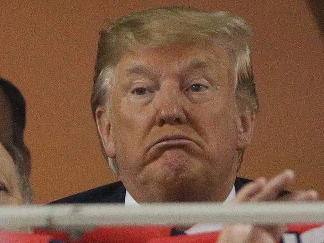 WASHINGTON, DC - OCTOBER 27: Donald Trump attends Game Five of the 2019 World Series between the Houston Astros and the Washington Nationals at Nationals Park on October 27, 2019 in Washington, DC.   Patrick Smith/Getty Images/AFP == FOR NEWSPAPERS, INTERNET, TELCOS & TELEVISION USE ONLY ==