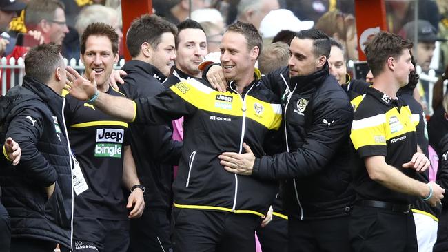 Ben Rutten celebrates winning the 2017 Grand Final against Adelaide – the club he played 225 games for.