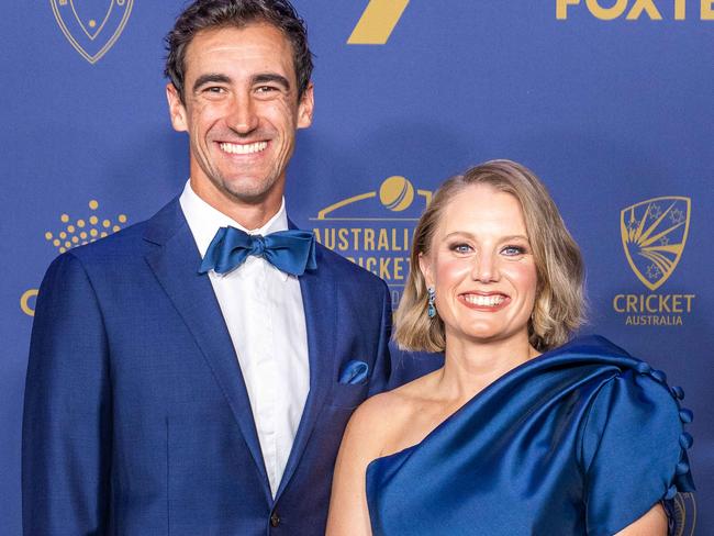 2024 Australian Cricket Awards red carpet. Mitchell Starc and Alyssa Healy. Picture: Jake Nowakowski