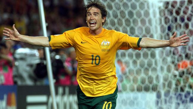 Harry Kewell celebrates after he scored his side's second goal during the Croatia v Australia Group F soccer match.