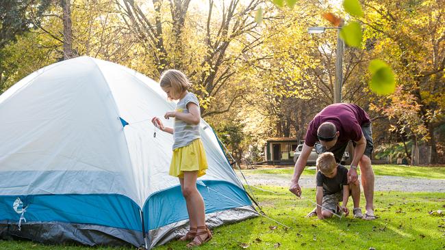 Pitch a tent or stay in a cabin at Buchan Caves Reserve these school holidays. Picture: Parks Vic.