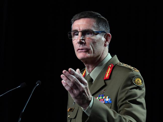 CANBERRA, AUSTRALIA - NOVEMBER 19: Chief of the Australian Defence Force (ADF) General Angus Campbell delivers the findings from the Inspector-General of the Australian Defence Force Afghanistan Inquiry on November 19, 2020 in Canberra, Australia. A landmark report has shed light on alleged war crimes by Australian troops serving in Afghanistan. (Photo by Mick Tsikas - Pool/Getty Images)