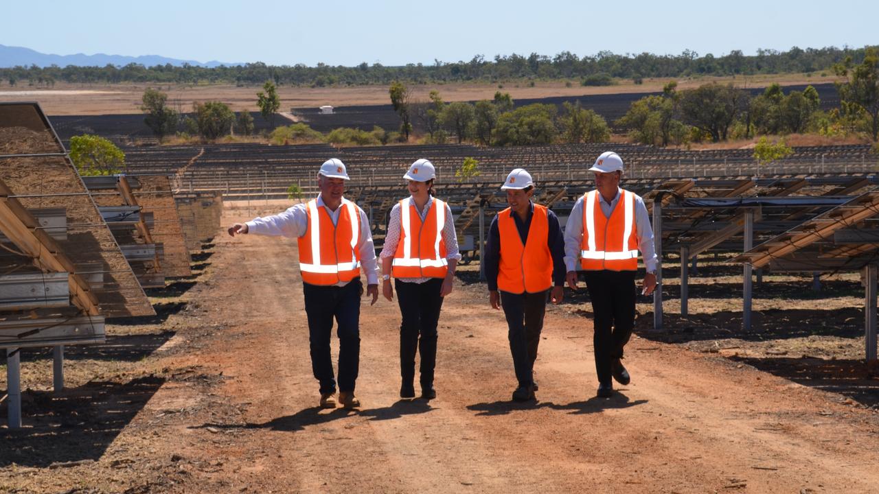 Townsville MP Scott Stewart, former premier Annastacia Palaszczuk, Sun Metals CEO Yun Choi and Thuringowa MP Aaron Harper tour Sun Metals solar farm in Townsville.