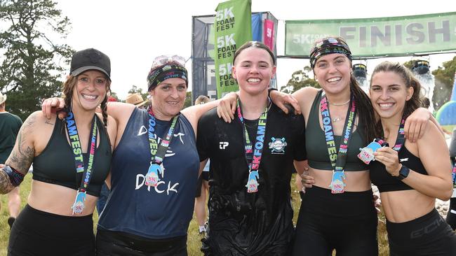 Courtney Stephens, Tanya Stafford, Emily Devine, Sarah Ventura, Tianah Vandesteeg, representing the Pakenham footy club. Picture: David Smith