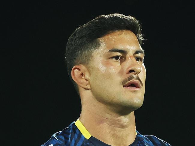 DARWIN, AUSTRALIA - APRIL 19: Dylan Brown of the Eels warms up during the round seven NRL match between Parramatta Eels and Dolphins at TIO Stadium, on April 19, 2024, in Darwin, Australia. (Photo by Mark Metcalfe/Getty Images)